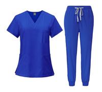 Scrubs Uniforms Women Set, Female Medical Uniforms & Scrubs Durable Short Sleeve V Neck Tunic Top and Pants with Pockets, Nursing Workwear Suits for Beauty Center(A07 Royal Blue,XL)
