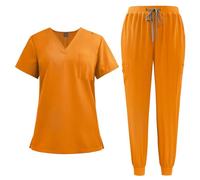 Scrubs Uniforms Women Set, Female Medical Uniforms & Scrubs Durable Short Sleeve V Neck Tunic Top and Pants with Pockets, Nursing Workwear Suits for Beauty Center(A24 Orange,S)