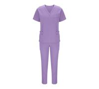 Scrubs Uniforms Women Set Short Sleeve V-Neck Scrub Top and Jogger Pants with Pockets Elastic Waist Drawsting Beauty Tunics Casual Nurses Workwear for Healthcare Work SPA Pet Groomer Beauty Center