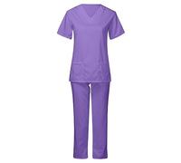 Scrubs Uniforms Women Set Solid Color Beauty Uniforms 2 Piece Outfits Women Breathable Comfy Workwear V-Neck Short Sleeved Nurse Scrubs Lounge Wear Sets Beauty Tunic Tracksuit Set with Pockets Purple