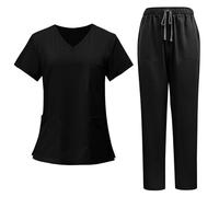 Scrubs Uniforms Women Set, Women's Medical Uniform Set 2 Piece Classic V-Neck Tunic Top & Yoga Jogger Pants Ladies Workwear Outfit Professional Nurse Aesthetic Blouse+Trouser