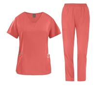 Scrubs Uniforms Women Set, Women's Medical Uniform Set 2 Piece Classic V-Neck Tunic Top & Yoga Jogger Pants Ladies Workwear Outfit Professional Nurse Aesthetic Blouse+Trouser