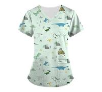 Scrubs Uniforms Women V Neck Short Sleeve Halloween Tunic Animal Lightweight Nursing Tops Comfy Medical Casual Workwear Hospital Healthcare Work Shirt UK