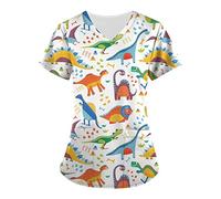 Scrubs Uniforms Women V Neck Short Sleeve Halloween Tunic Animal Lightweight Nursing Tops Comfy Medical Casual Workwear Hospital Healthcare Work Shirt UK