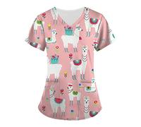 Scrubs Uniforms Women V Neck Short Sleeve Halloween Tunic Animal Lightweight Nursing Tops Comfy Medical Casual Workwear Hospital Healthcare Work Shirt UK