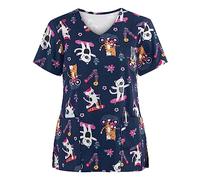 Scrubs Women Work Tops Dog Grooming Healthcare Tunic Solid Color Housekeeping Work Top for Ladies Scrubs Women Scrubs Classic Fit Healthcare Tunic Care Uniform Beauty Tunic Spa Nail Salons Dark Blue