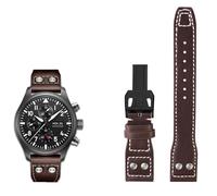 SCRUBY 20mm 21mm 22mm Genuine Leather Watch Band For IWC Big Pilot Flamethrower Little Prince Mark Strap Willow Nail Bracelet(Brown black buckle,22mm)