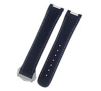 SCRUBY 20mm 21mm Fluorous Rubber Watchband For Omega Seamaster Watch AT150 AQUA TERRA 150 FKM Soft Strap Folding Buckle(Blue silver buckle,20mm)