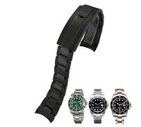 SCRUBY 20mm 316L Stainless Steel Curved End Watchband Fit for Rolex Submariner Fine-Tuning Pull Button Clasp Watch Strap(Black)