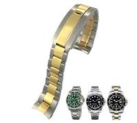 SCRUBY 20mm 316L Stainless Steel Curved End Watchband Fit for Rolex Submariner Fine-Tuning Pull Button Clasp Watch Strap(Between golden)