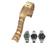 SCRUBY 20mm 316L Stainless Steel Curved End Watchband Fit for Rolex Submariner Fine-Tuning Pull Button Clasp Watch Strap(Gold)