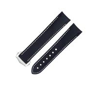 SCRUBY 20mm Black White Line High Density Nylon Cowhide Watchbands For Omega AT150 Seamaster 300 Planet Ocean De Ville Curved End Watch Band