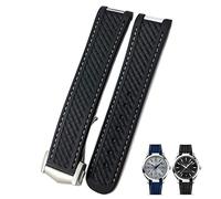 SCRUBY 20mm Curved Rubber Watch Strap Fit For Omega AT150 Aqua Terra Seamaster 300 Steel Deployment Buckle Watchband(Black white line,Black buckle)