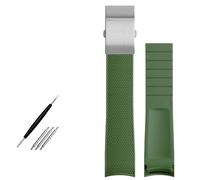SCRUBY Curved End Rubber Watch Strap 21mm Watchband For Longines Conquest L37813567 L37813787 L3.781/782 Watches Band Wristwatches Band(Green silver buckle)