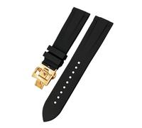 SCRUBY FKM WatchBand 19mm 20mm 21mm 22mm For Vacheron Constantin Colorful Soft Fluorine Rubber Watch Strap Butterfly Clasp(Black gold,21mm)