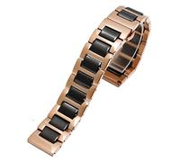 SCRUBY For women man Ceramic Bracelet stainless steel combination watchband 12 14 15 16 18 20 22mm strap fashion watch wristwatch band(Rose gold black,17mm)