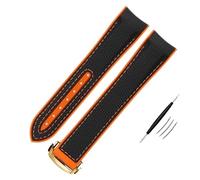 SCRUBY High Density Nylon Rubber Watchband For Omega X Swatch Joint MoonSwatch Constellation Waterproof 20mm Watch Strap Curved End Band(BK-orange gold,20mm)