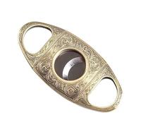 SCRUBY Retro Engraved Double Ring Trimmer - Zinc Alloy Stainless Steel Guillotine Design, Manual Pocket Travel Accessory(Gold)