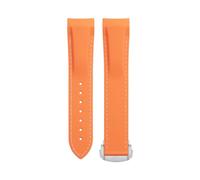 SCRUBY Soft Flexible Rubber Watchband For Omega Speedmaster Moonwatch Seamaster 300 AT150 PLANET OCEAN 600 Wristband 20/21/22mm Silver round buckle(Orange White,22mm)