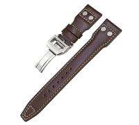 SCRUBY Thick Real Leather Calfskin Watchband 20mm 21mm 22mm For IWC Big PILOT Spitfire IW5009 IW3777 Rivets Cowhide Watch Strap Tool(Brown white plain2,22mm)