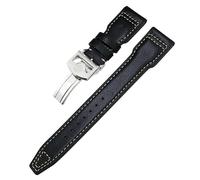 SCRUBY Thick Real Leather Calfskin Watchband 21mm 22mm For IWC Big PILOT Spitfire IW5009 IW3777 Rivets Cowhide Watch Strap(Black white plain1-01,21mm)