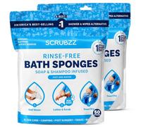 Scrubzz Disposable No Rinse Bathing Wipes - All-in-1 Single Use Shower Wipes, Simply Dampen, Lather, and Dry Without Shampoo or Rinsing (Unscented, 2-Pack)