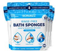 Scrubzz Disposable No Rinse Bathing Wipes - All-in-1 Single Use Shower Wipes, Simply Dampen, Lather, and Dry Without Shampoo or Rinsing (Unscented, 4-Pack)