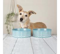 Scruffs Aztec 2pc Ceramic Dog Bowl Set - Turquoise 19cm