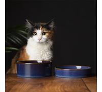 Scruffs Ceramic Heavy Duty Reactive Glaze Cat Bowls - 2pc Set - Midnight Blue