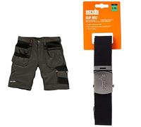Scruffs Men's Men's Trade Shorts Slate, Slate, 36 W UK & T50304 Cotton Adjustable Clip Belt Black One Size