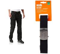 Scruffs Men's Scruffs Worker Plus Trousers, Black, 28W UK & T50304 Cotton Adjustable Clip Belt Black One Size