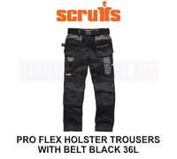 Scruffs ProFlex Holster Work Trousers Black - Sizes 28-40" Hammer Loop Trade