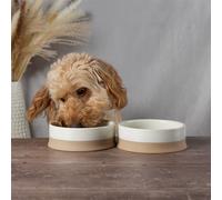 Scruffs Scandi 2 Piece Non Tip Pet Food & Water Bowl - 16cm - Cream