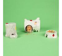 Scruffs Small Pet Woodland Ceramic Set - House, Water & Food Bowl