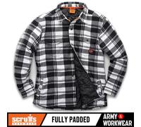 Scruffs Worker Padded Checked Shirt Fleece Black/White Hand Pockets, Warm, Comfy