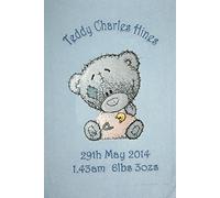 Scruffy Grey Baby Bear Applique Super Soft Fleece Blanket. (Blue)