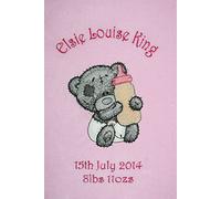 Scruffy Grey Baby Bottle Bear Applique Super Soft Fleece Blanket. (Pink)