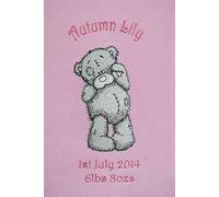 Scruffy Grey Bear Bye Bye Applique Super Soft Fleece Blanket. (Pink)