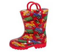 ScruffyTed Kids Wellington Boots With Pull On Handles Red Vehicles 12 UK Child