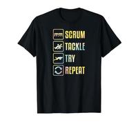 Scrum Tackle Try Repeat Simple Rugby Graphic Value Graphic T-Shirt, Men, Black, L