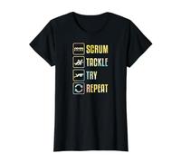 Scrum Tackle Try Repeat Simple Rugby Graphic Value Graphic T-Shirt, Women, Black, S