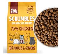 Scrumbles • Dry Cat Food • Hypoallergenic • All Lifestages • Chicken 75% • 750g Bag • Natural Complete Adult Recipe • Gut Friendly Prebiotics & Probiotics • Gluten Free