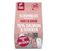 Scrumbles • Dry Cat Food • Hypoallergenic • All Lifestages • Chicken & Salmon 75% • 750g Bag • Natural Complete Adult Recipe • Gut Friendly Prebiotics & Probiotics • Gluten Free
