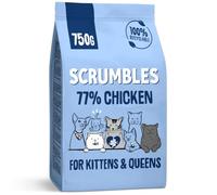 Scrumbles • Dry Cat Food • Hypoallergenic • Kittens & Mums • Chicken 77% • 750g Bag • Natural Complete Adult Recipe • Gut Friendly Prebiotics & Probiotics • Gluten Free