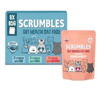 Scrumbles • Wet Cat Pouches • Gravy Fish • Hypoallergenic • All Lifestages • 2x Chicken with Tuna • 3x Chicken with Cod • 2xChicken with Salmon • 8 Pouches (85g) • 80%+ Meat • Prebiotics