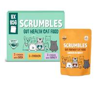 Scrumbles • Wet Cat Pouches • Gravy • Hypoallergenic • All Lifestages • 3x Chicken • 3xChicken with Turkey • 2x Chicken with Duck • 8 Pouches (85g) • 80%+ Meat • Prebiotics