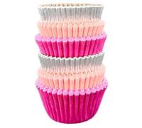 Scrumptious! - 136PC Mini Muffin Cases - Cerise Pink and Silver Mix - 45GSM 31mm x 23mm Paper Baking Cases-Great for Princess, Valentine's and Mother's Day Themed Party Cakes, Bakes, Sweets And Treats