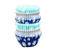 Scrumptious! 136PC Mini Muffin Cases - Christmas Silver Snowflake Mix - 45GSM 31mm x 23mm Midnight Snowflake, Ice Snowflake and Silver Foil Paper Baking Cases. for Xmas and Festive Themed Party Cakes