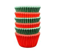 Scrumptious! - 150PC Mini Muffin Cases - Red And Green Mix - 45GSM 31mm x 23mm Greaseproof Paper Baking Cases - Great for Christmas and Festive Themed Party Cakes, Bakes, Sweets And Savoury Treats