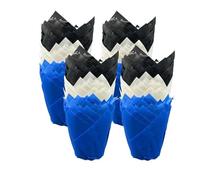 Scrumptious! - 200PC Blue, Black and White Mix Greaseproof Paper Muffin Tulip Cases for Baking - Great for Birthday Party Cakes and Bakes